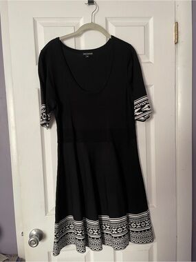 Nina Leonard Black Mini Dress with White Ikat Trim